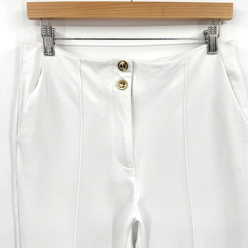 Michael Michael Kors White Knit Cropped Kick Flare Pants 8 Pintuck Front Seam